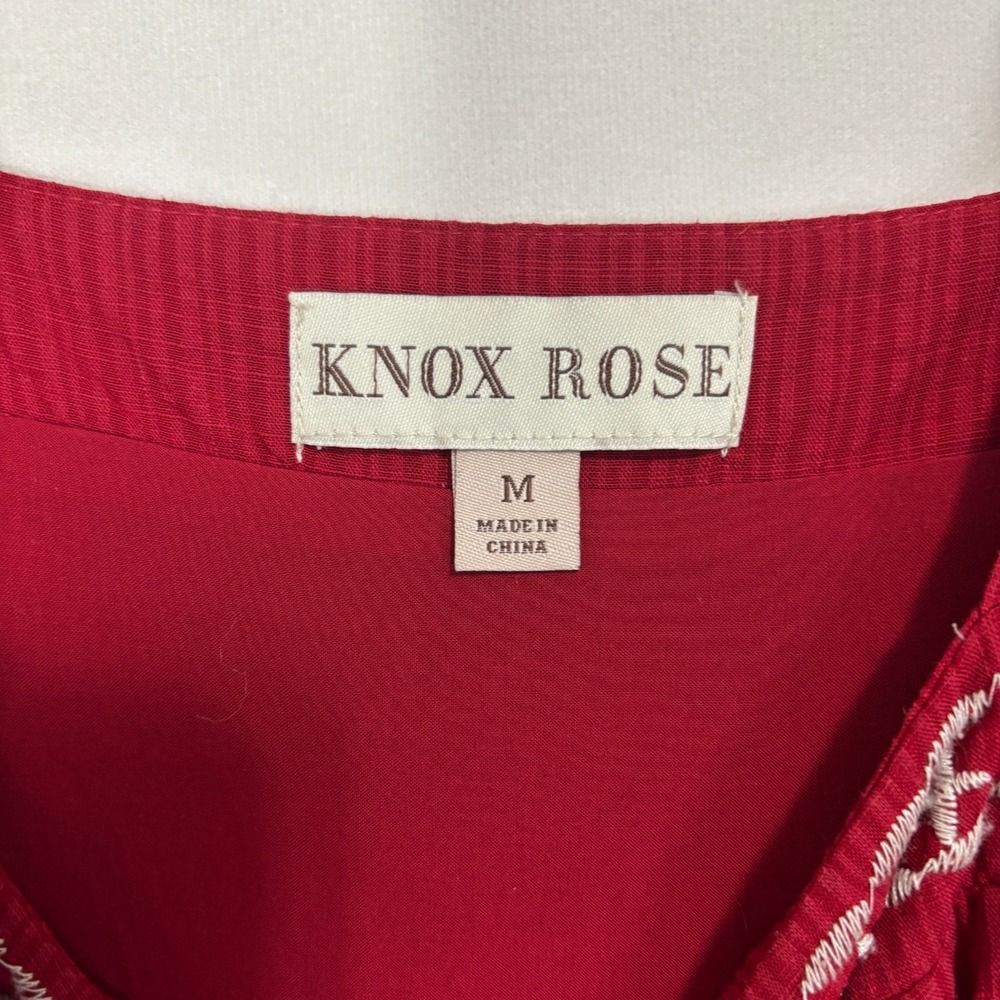 Knox Rose Womens Red Embroidered‎ Tiered Midi Dress Sz M Prairie Boho Cottage - Picture 7 of 10